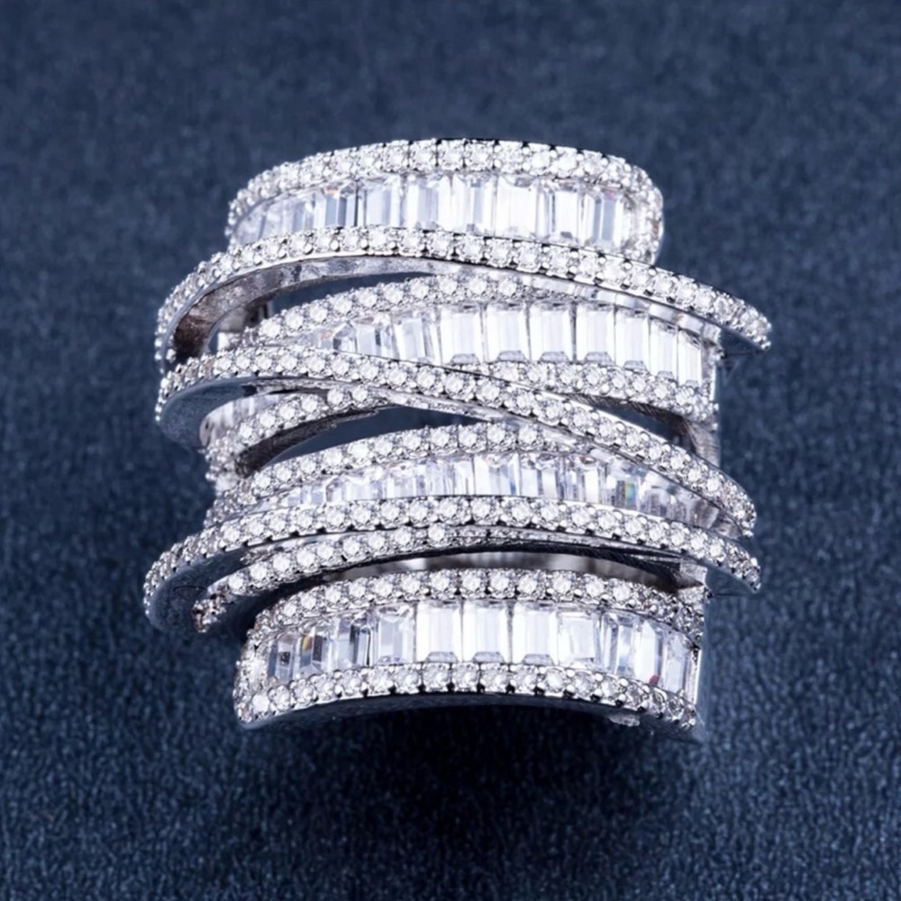 New Princess Cut 6.4 CT Silver White Zircon Ring